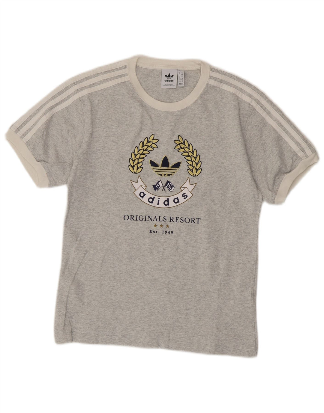 Adidas Dame Grafisk T-Shirt Top UK 10 Lille Grå Bomuld