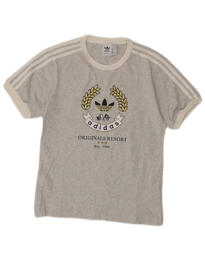 Adidas Dame Grafisk T-Shirt Top UK 10 Lille Grå Bomuld