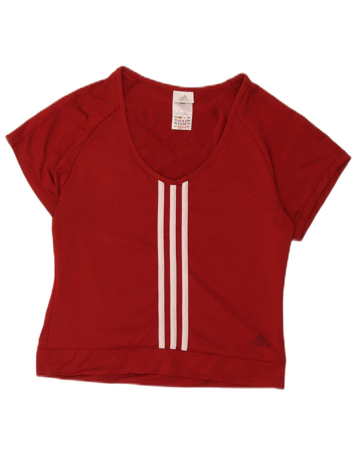 Adidas Dame T-Shirt Top UK 16 Stor Rød Polyamid