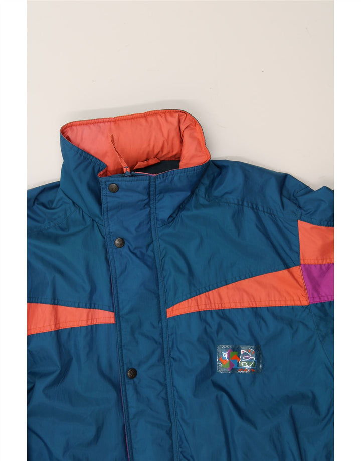 BRUGI Mens Hooded Windbreaker Jacket UK 38 Medium Blue Colourblock Vintage Brugi and Second-Hand Brugi from Messina Hembry 