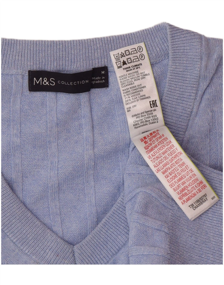 Marks & Spencer Dame V-hals sweater UK 14 Medium Blue Viscose