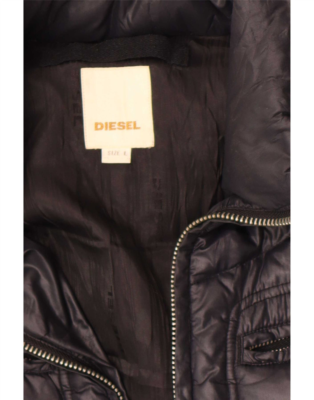 Diesel Dame Hætte Polstret Jakke UK 16 Large Sort