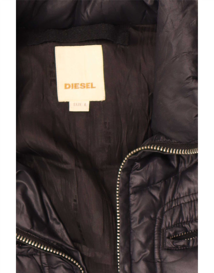 Diesel Dame Hætte Polstret Jakke UK 16 Large Sort