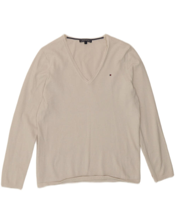 Tommy Hilfiger Dame V-hals sweater UK 14 Medium White