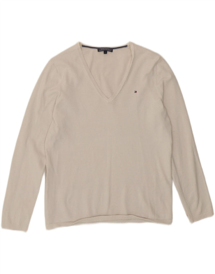 Tommy Hilfiger Dame V-hals sweater UK 14 Medium White