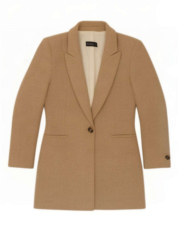 Zara Dame Longline 1 Knap Blazer Jacket UK 10 Small Beige Uld