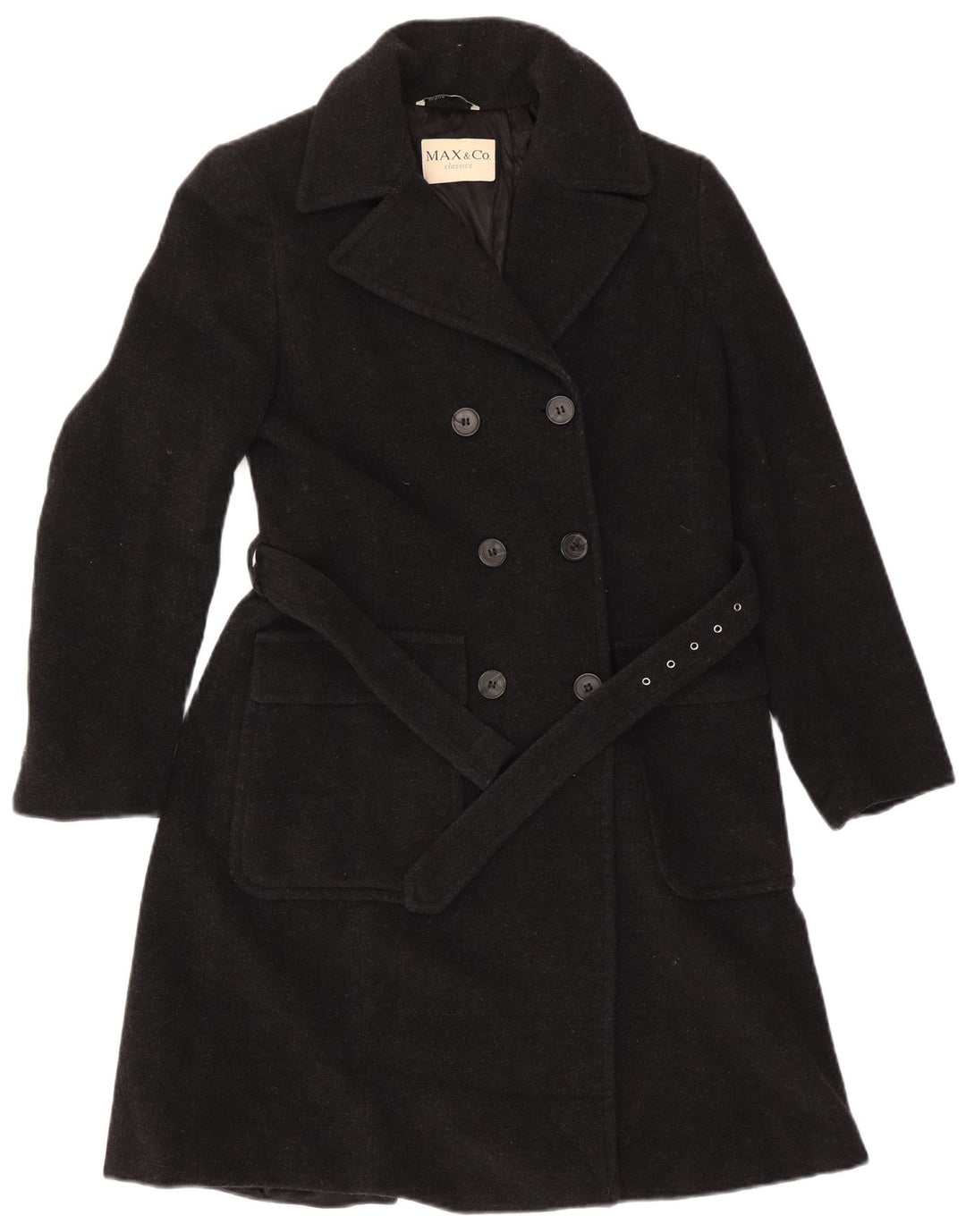 Max & Co. Dame Oversized Dobbeltradet Frakke UK 10 Lille sort uld