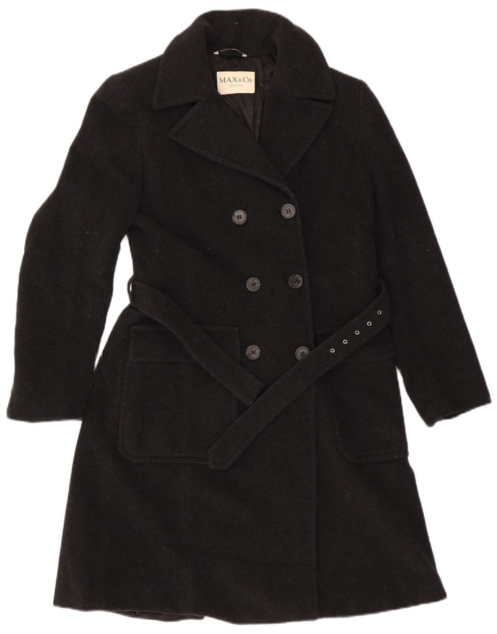Max & Co. Dame Oversized Dobbeltradet Frakke UK 10 Lille sort uld