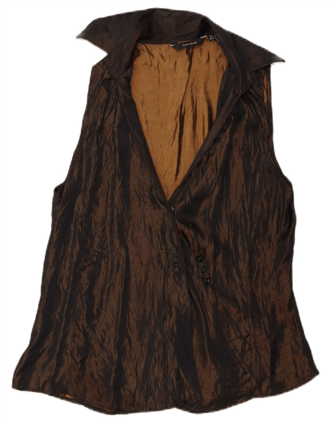 Zara ærmeløs skjortebluse til kvinder UK 12 Medium Brown Acetate