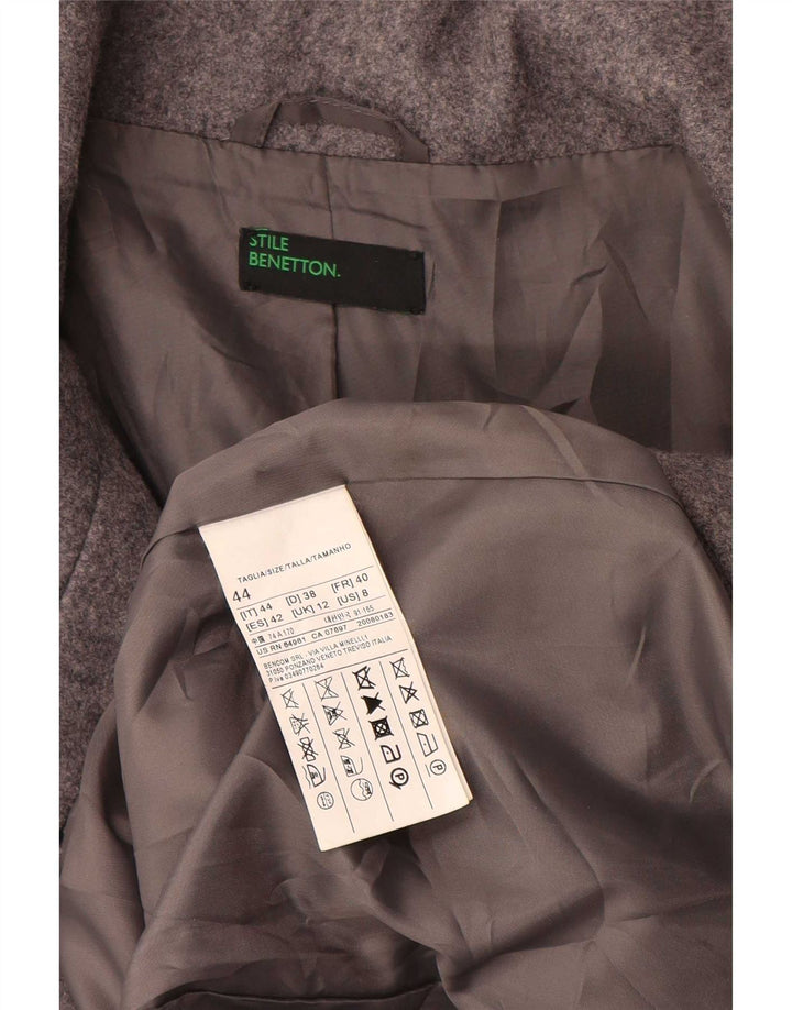 Benetton Dame Overfrakke UK 12 Medium Grey Uld