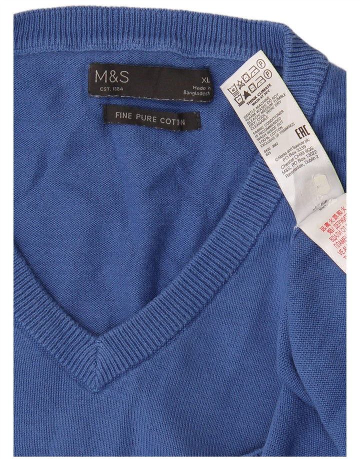 Marks & Spencer Herre V-hals sweater XL Blå Bomuld Classic