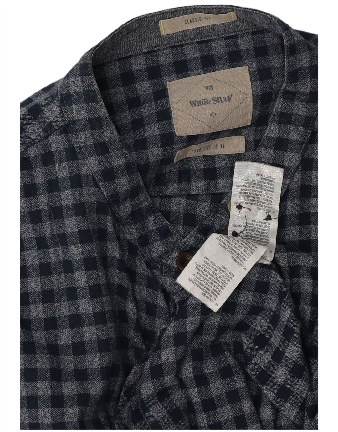 White Stuff Herre Classic Fit Shirt XL Blue Gingham Cotton