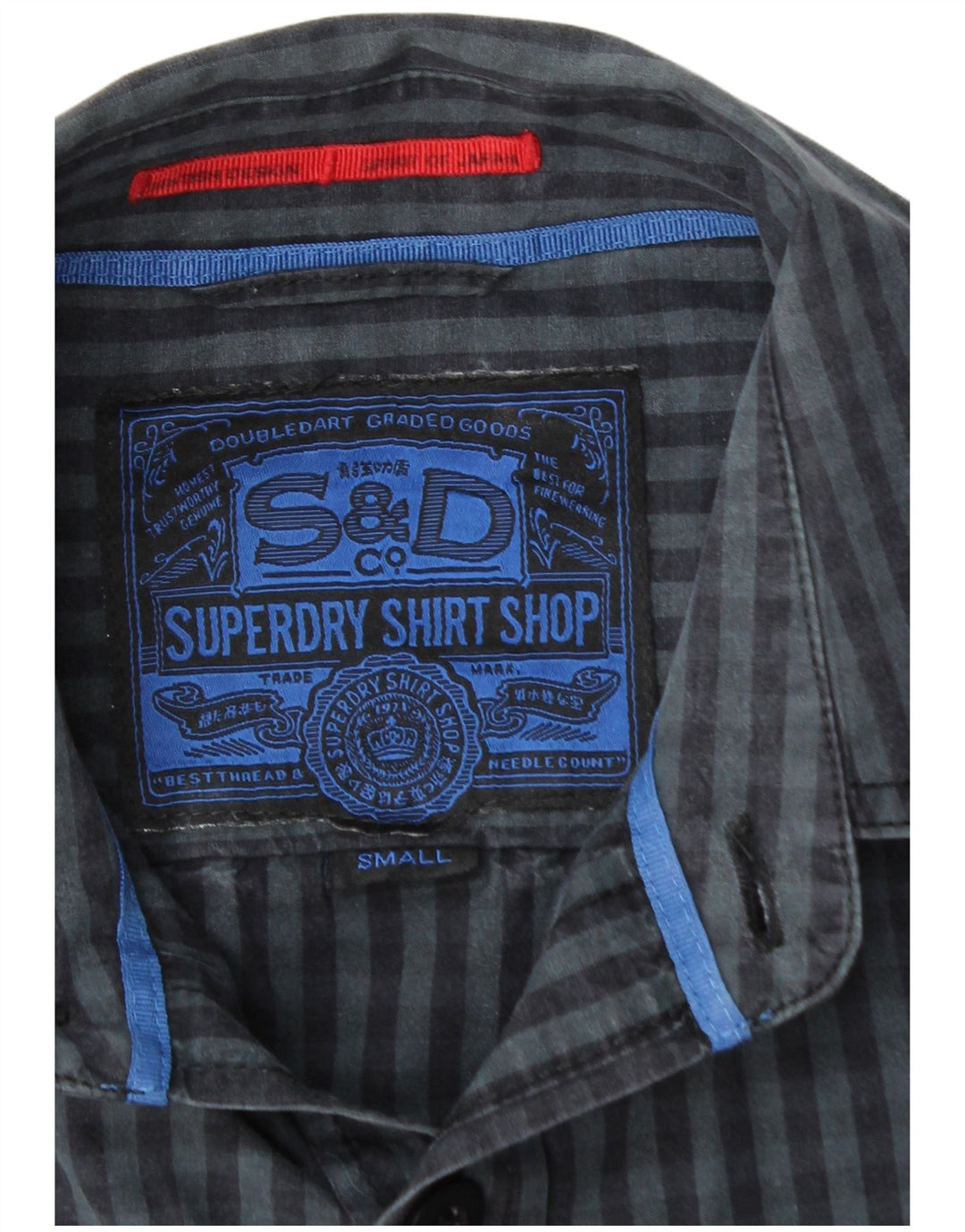 SUPERDRY herreskjorte lille marineblå Gingham bomuld