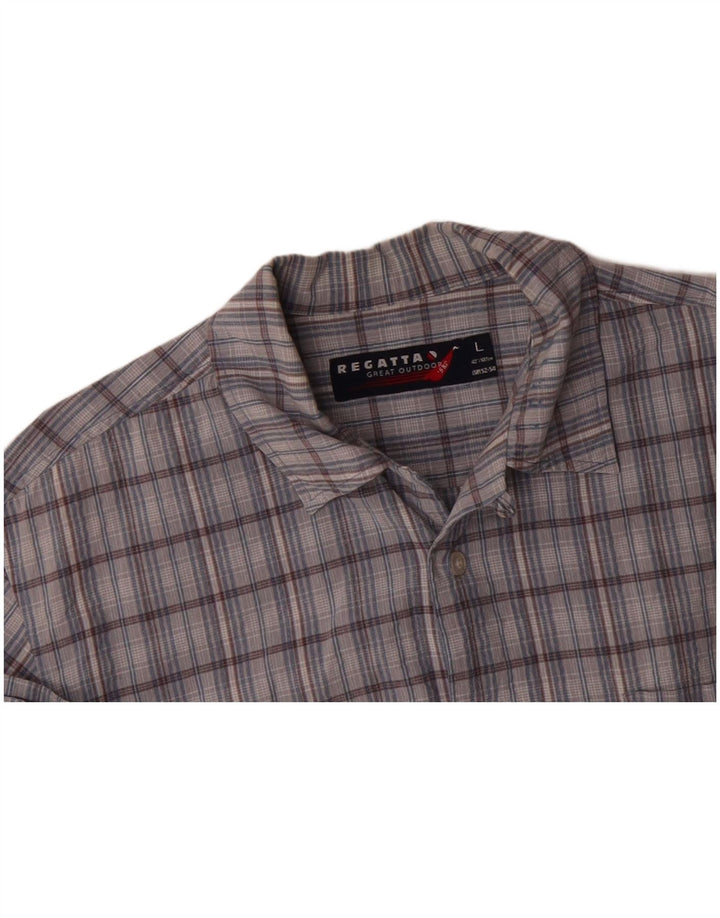 REGATTA Mens Short Sleeve Shirt Large Grey Check