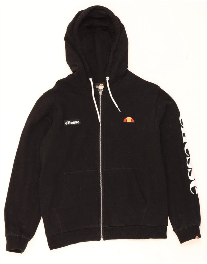 ELLESSE Womens Oversized Graphic Zip Hoodie Sweater UK 10 Small Black Vintage Ellesse and Second-Hand Ellesse from Messina Hembry 