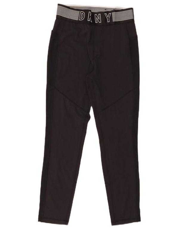 Dkny Womens Graphic Crop Leggings UK 12 Medium Black Polyester