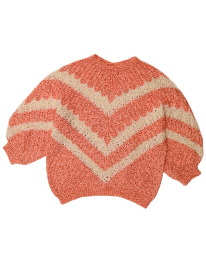 VINTAGE Dame Boat Neck Jumper Sweater UK 14 Large Orange Chevron
