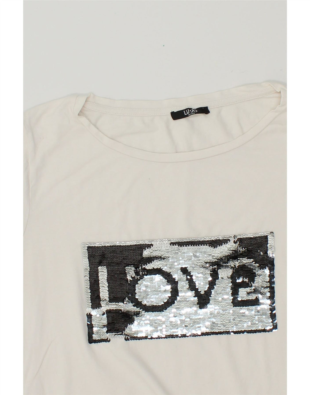 LIU JO Womens Graphic T-Shirt Top UK 12 Medium White Vintage Liu Jo and Second-Hand Liu Jo from Messina Hembry 