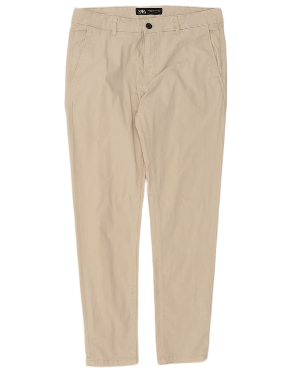 Zara Herre Slim Chino Bukser EU 44 Large W34 L30 Beige Bomuld