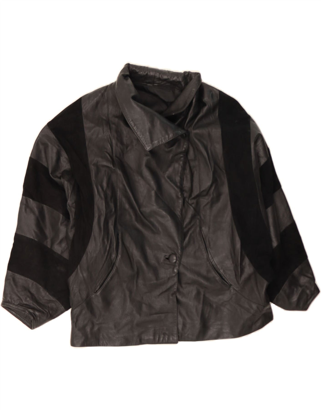 VINTAGE Womens Oversized Leather Jacket UK 20 2XL Black Vintage Vintage and Second-Hand Vintage from Messina Hembry 