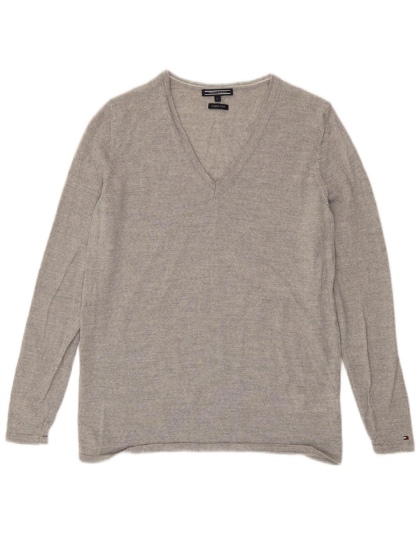 Tommy Hilfiger Dame V-hals sweater UK 14 Stor Grå Uld