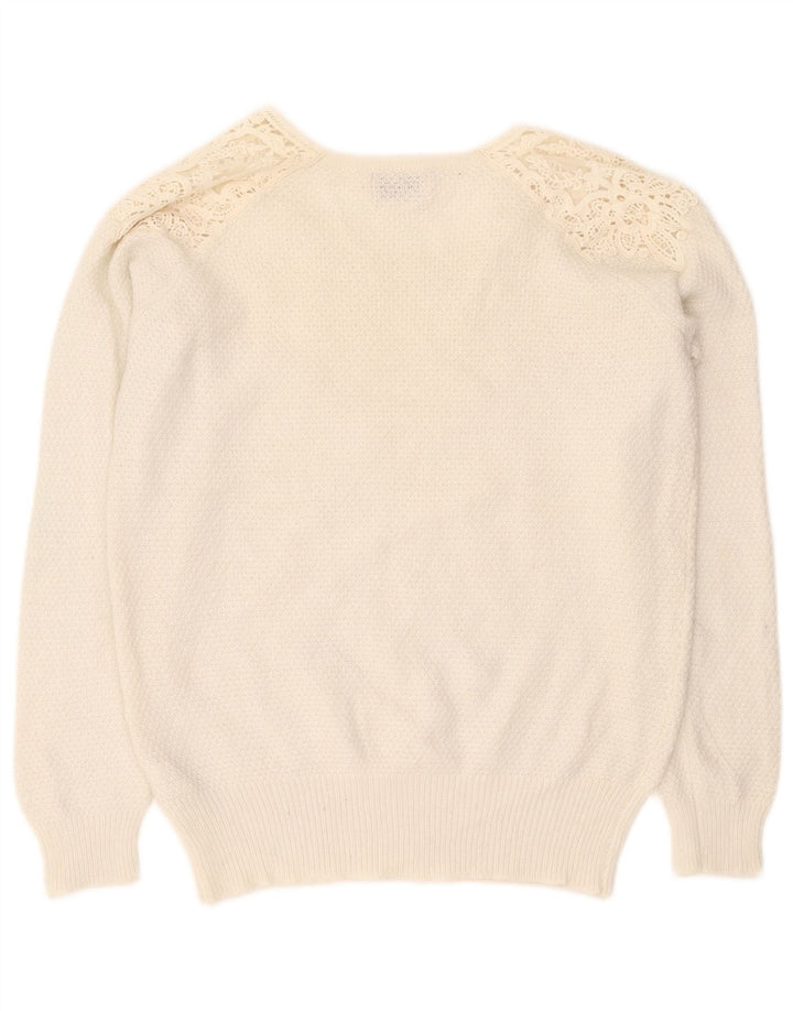 Marks & Spencer Dame Indigo Boat Neck Jumper Sweater UK 12 Medium White