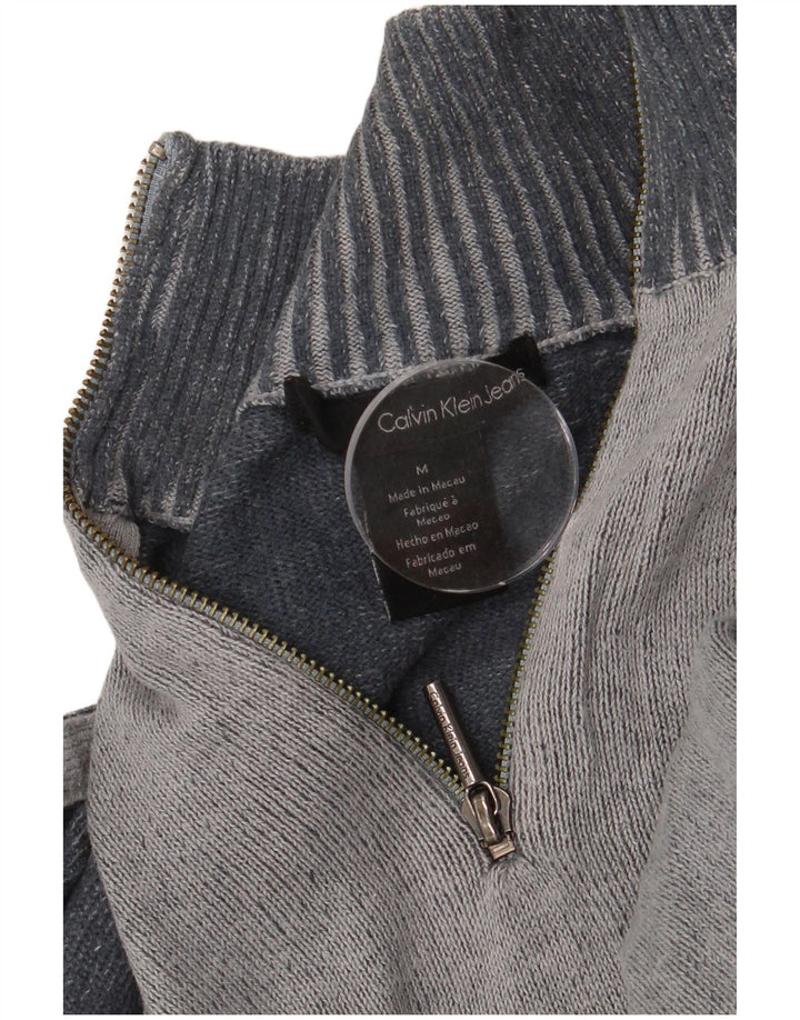 Calvin Klein Jeans Herre Zip Neck Jumper Sweater Medium Grey Colourblock