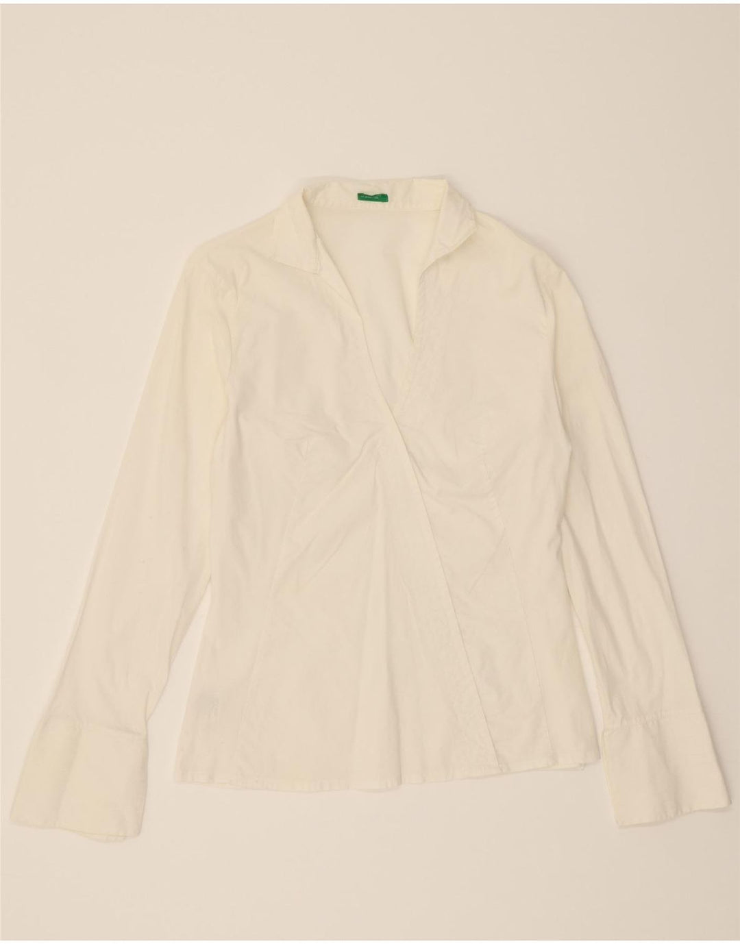 BENETTON skjortebluse til kvinder UK 12 Medium hvid bomuld
