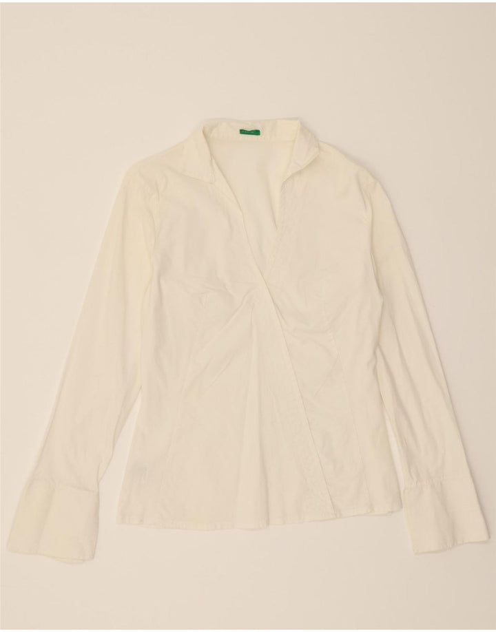 BENETTON skjortebluse til kvinder UK 12 Medium hvid bomuld