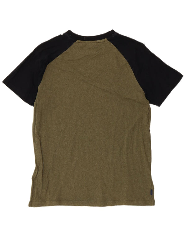Superdry Mens T-Shirt Top Small Khaki Colourblock Cotton