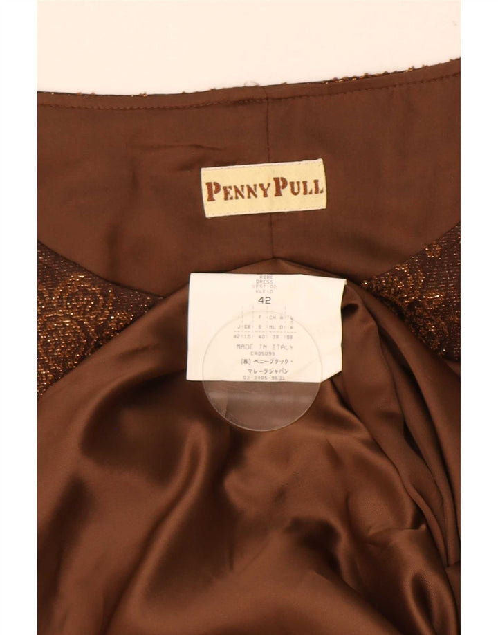 Penny Pull Kvinders Ærmeløs Skede Kjole UK 10 Small Brown Floral Acetate