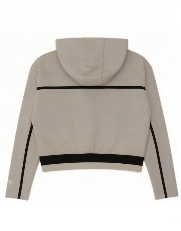 New Balance Womens Crop Graphic Hoodie Jumper UK 10 Small Grey Colourblock