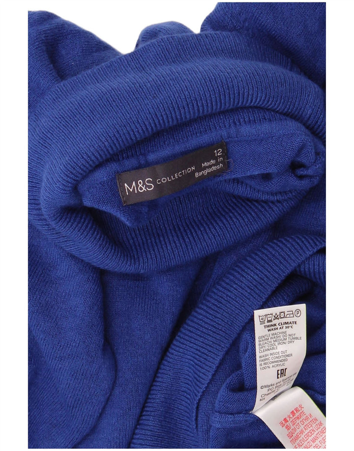 Marks & Spencer Dame Roll Neck Sweater UK 12 Medium Blue Acryl