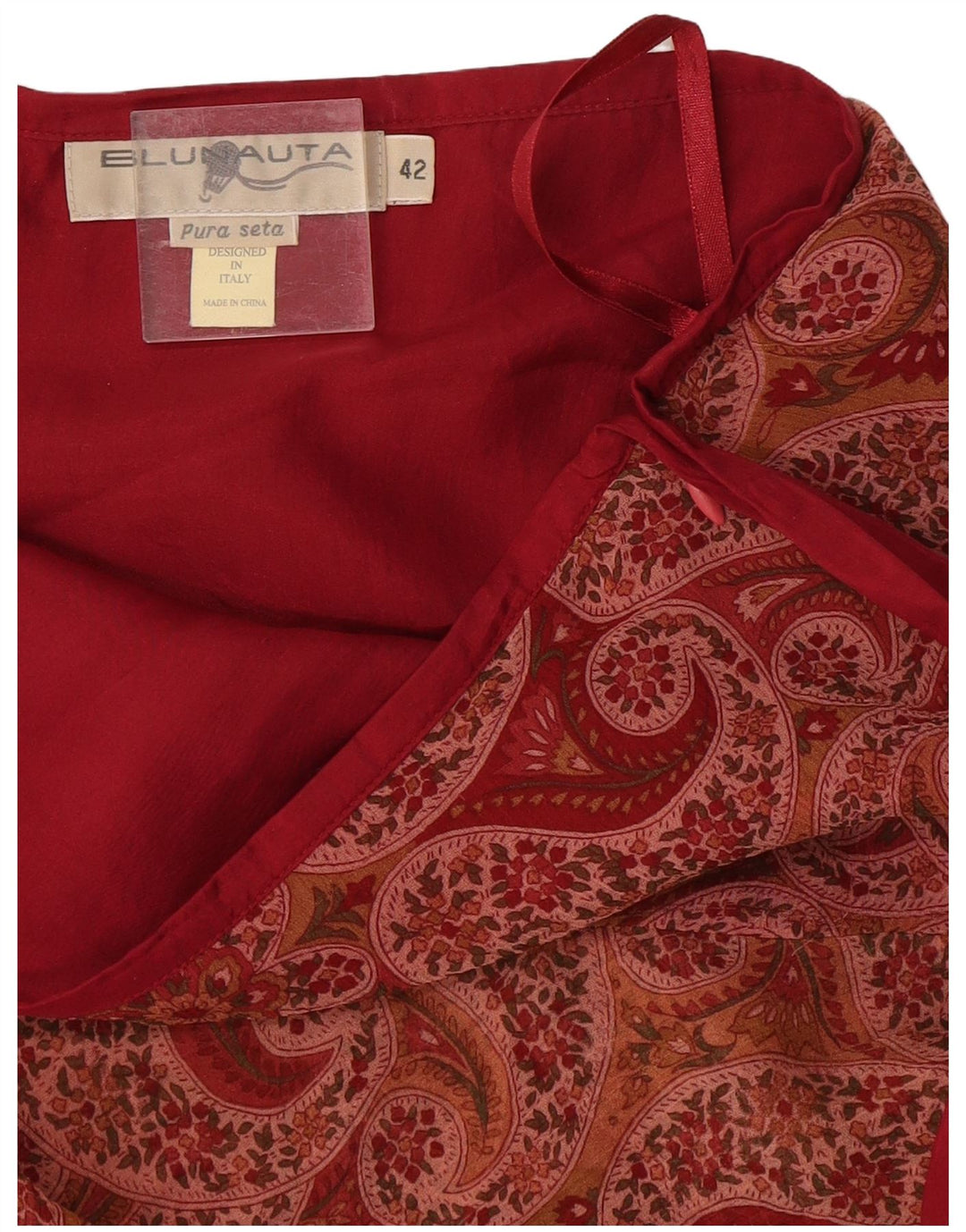 Blunauta Dame Mini Nederdel IT 42 Medium W30 Burgundy Paisley Silk