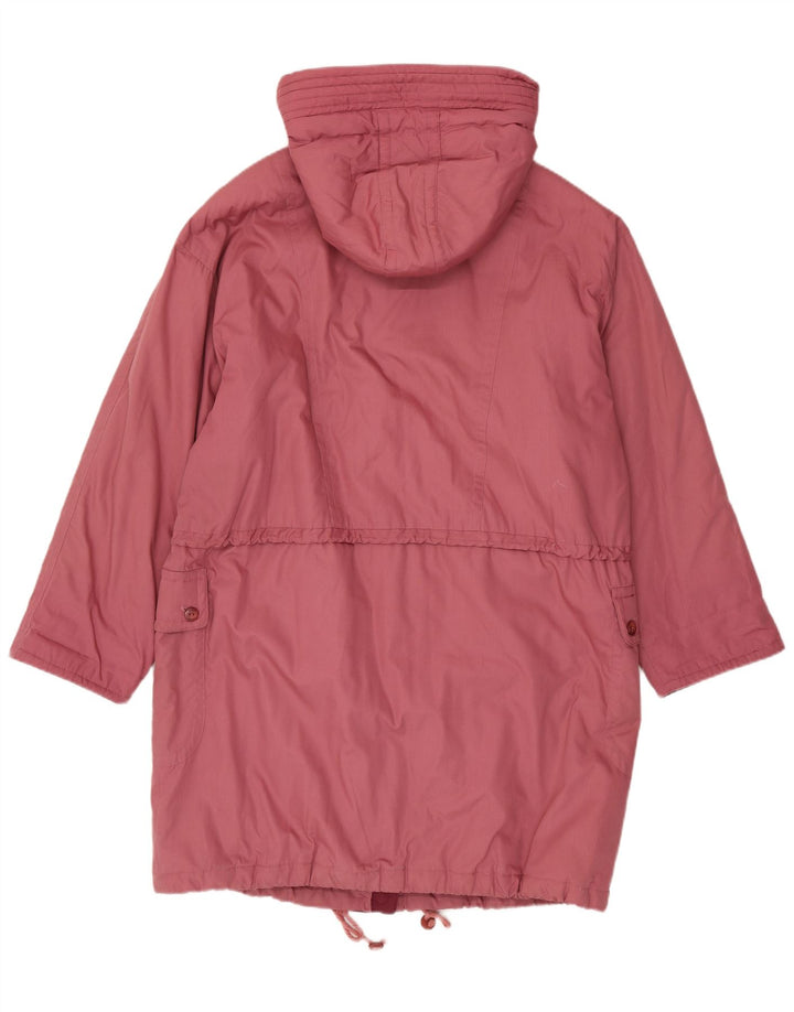 Vintage Dame Hætte Oversized Polstret Frakke UK 16 Large Pink Polyester