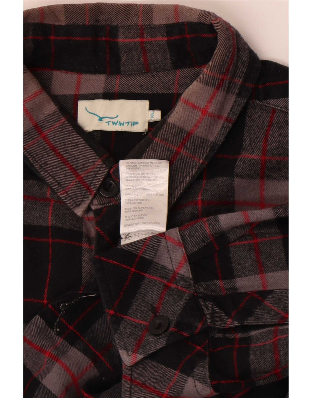 Vintage flannelskjorte til mænd XL sort ternet bomuld