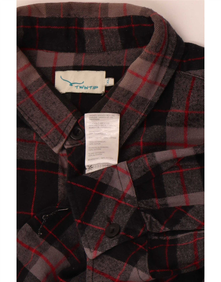 Vintage flannelskjorte til mænd XL sort ternet bomuld