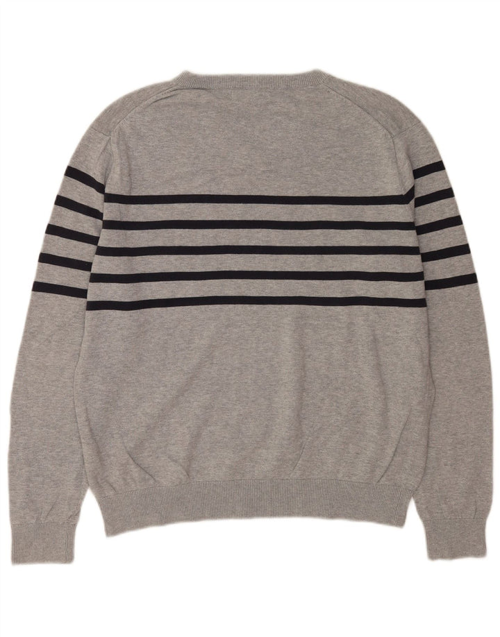 Nautica Herre V-hals sweater mellem grå stribet bomuld
