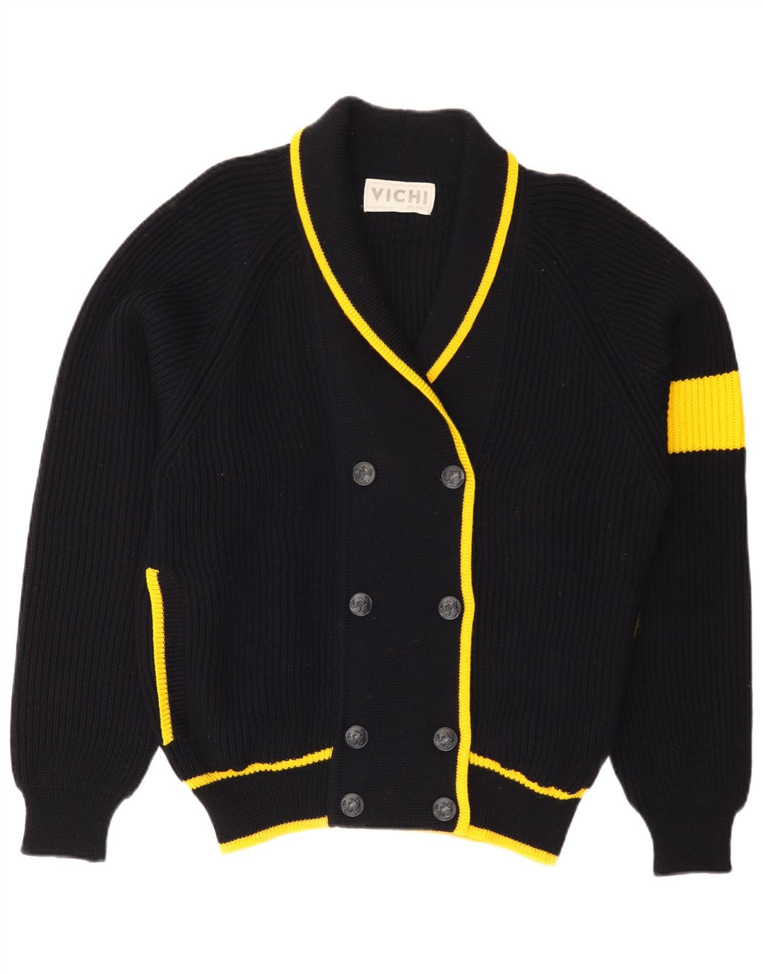 Vintage dame cardigan sweater IT 50 XL sort stribet uld