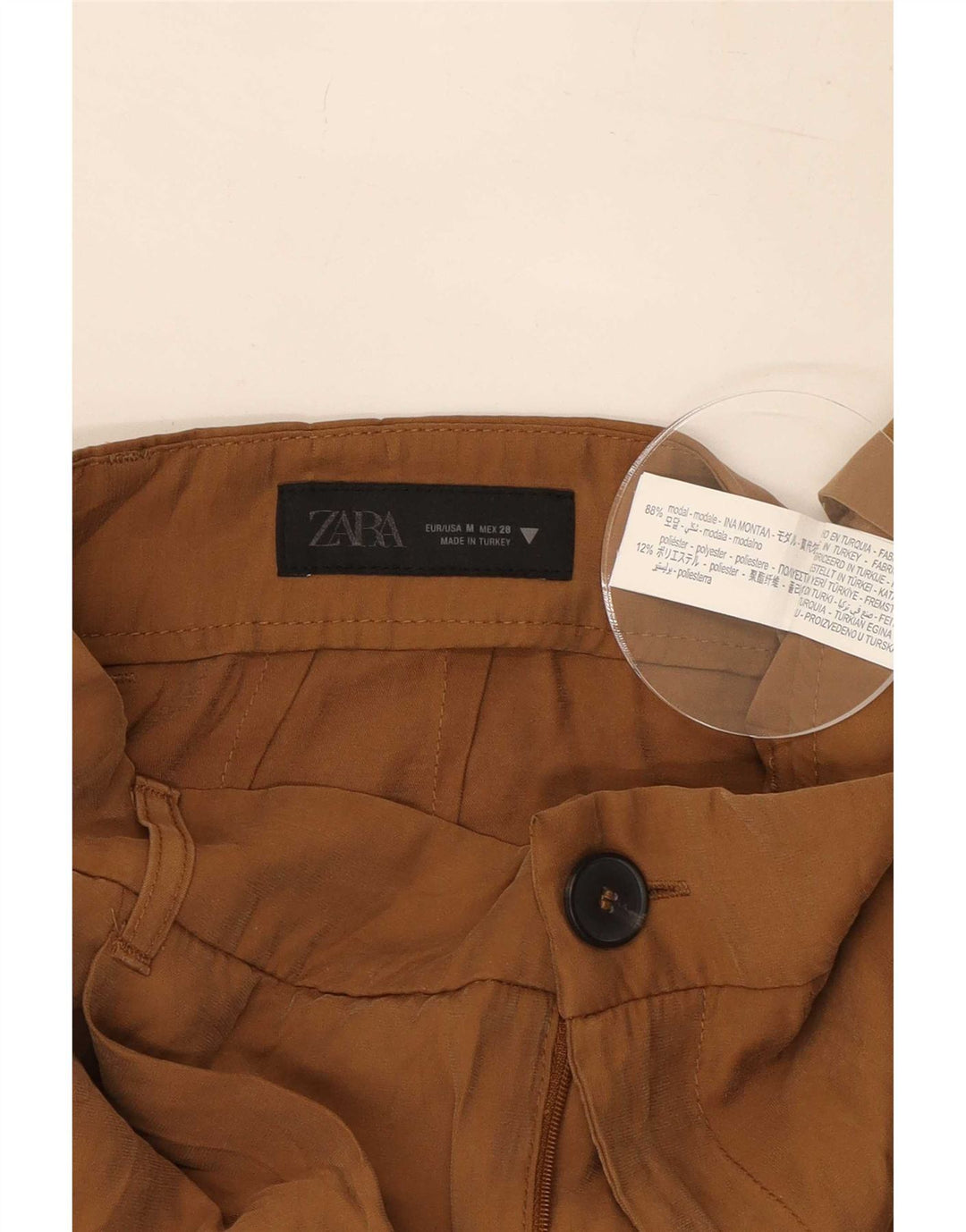 Zara Dame Pegged Trousers Medium W30 L29 Brun Modal