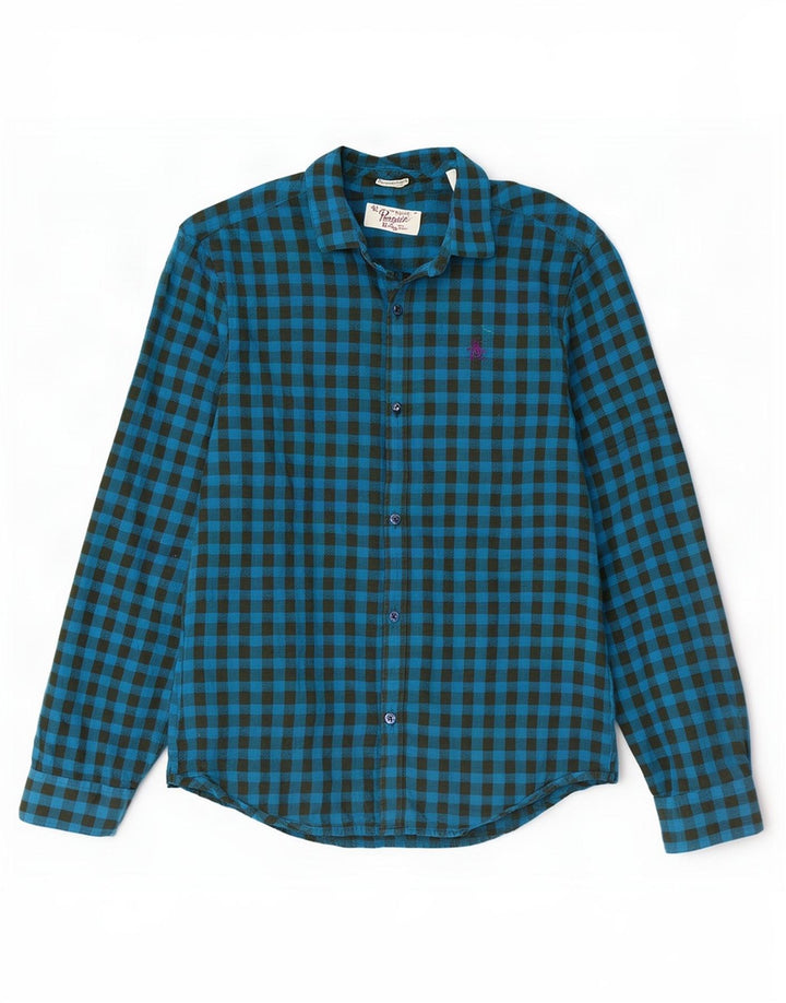 Penguin Heritage Heritage Slim Fit Flanellskjorte Medium Blue Gingham Cotton