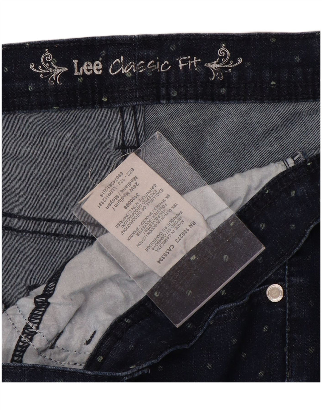 LEE Dame Classic Fit Capri Jeans US 24 4XL W48 L20 Blå plettet bomuld