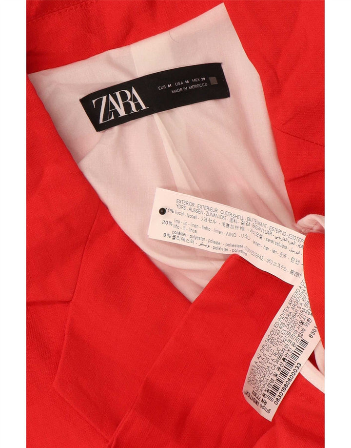 Zara Dame Dobbeltradet Blazer Jacket UK 14 Medium Rød Lyocell