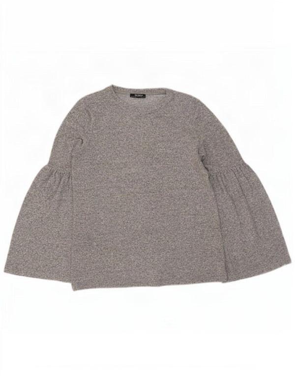 Zara Dame Trafaluc Top Langærmet UK 10 Små Grå Flecked