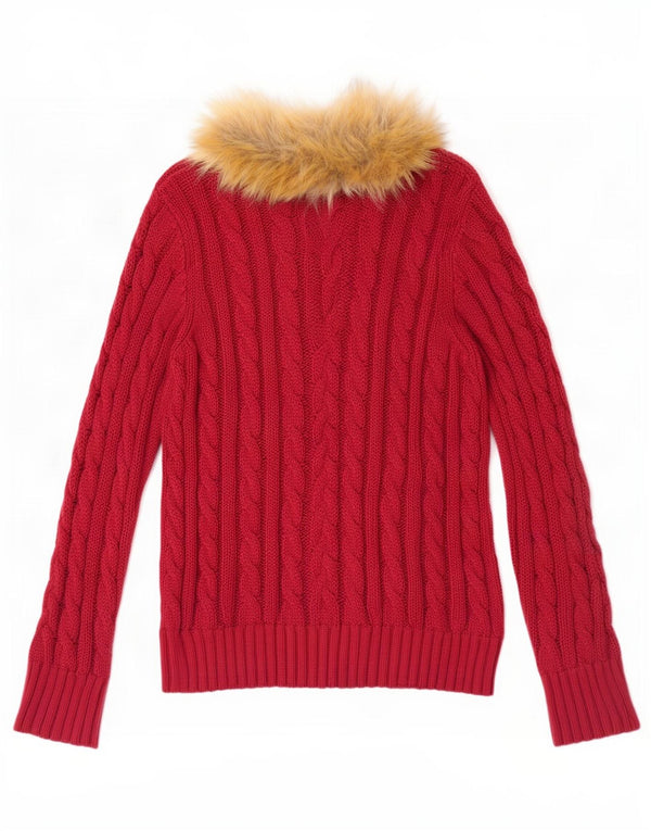 Joe Browns Womens Hooded Cardigan Sweater UK 16 Large Maroon Cotton