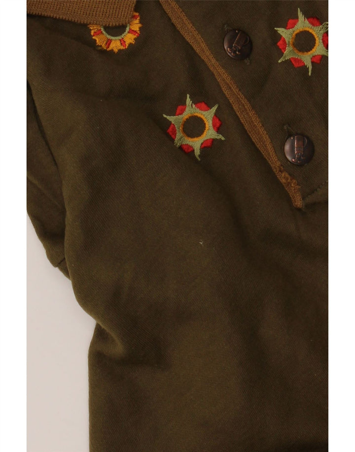 VINTAGE Herre Polo Neck Jumper Sweater Stor Khaki Akryl