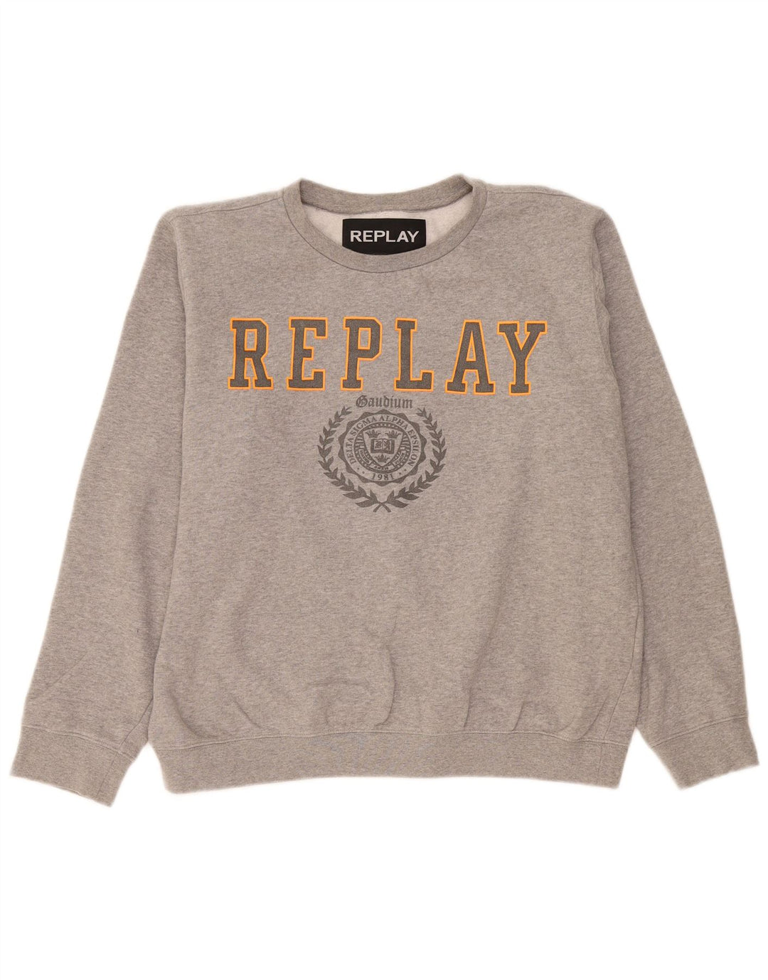 Replay Herre Grafisk Sweatshirt Jumper Stor Grå Flecked Bomuld