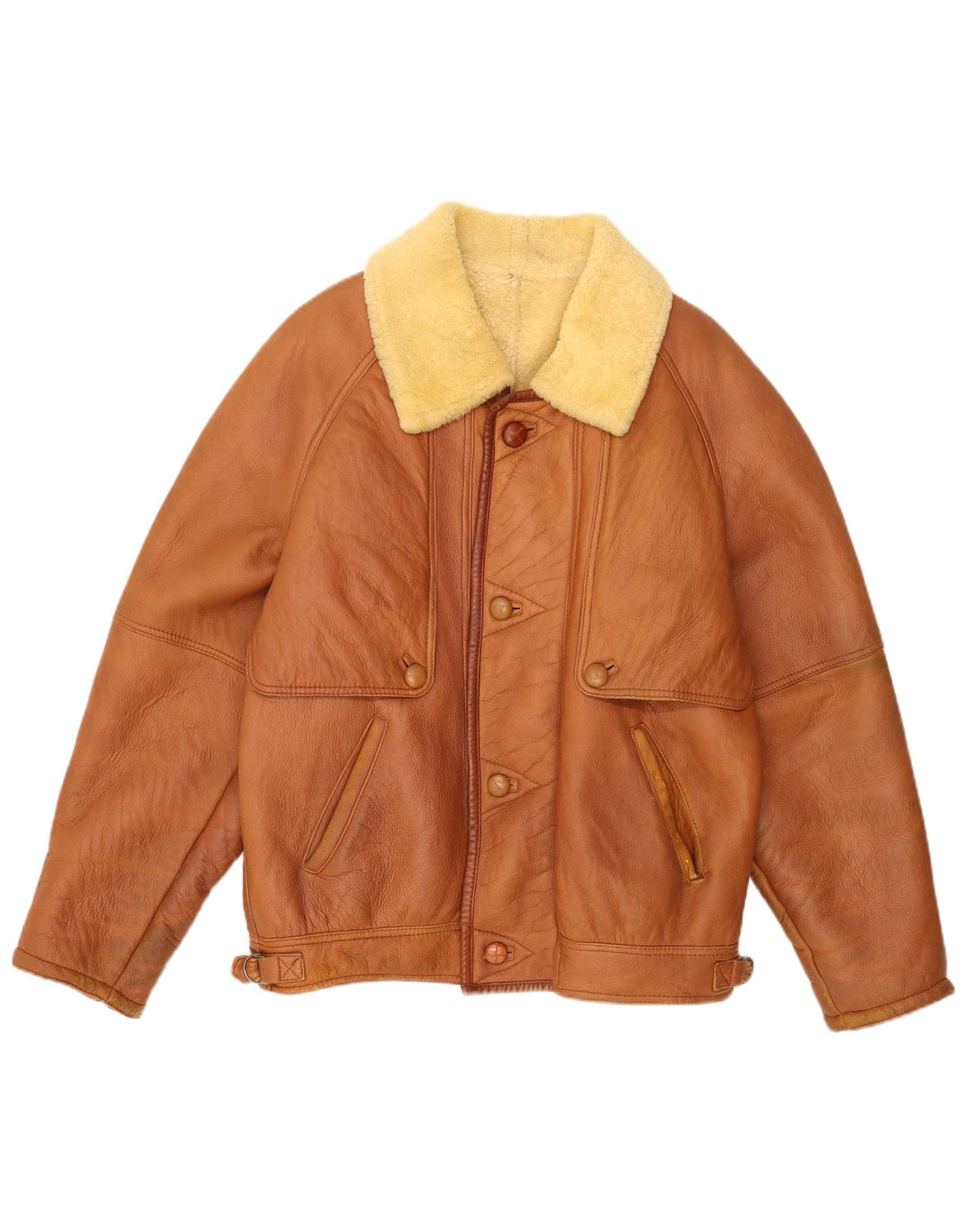 Vintage Herre Shearling Jacket IT 54 2XL Brunt Læder