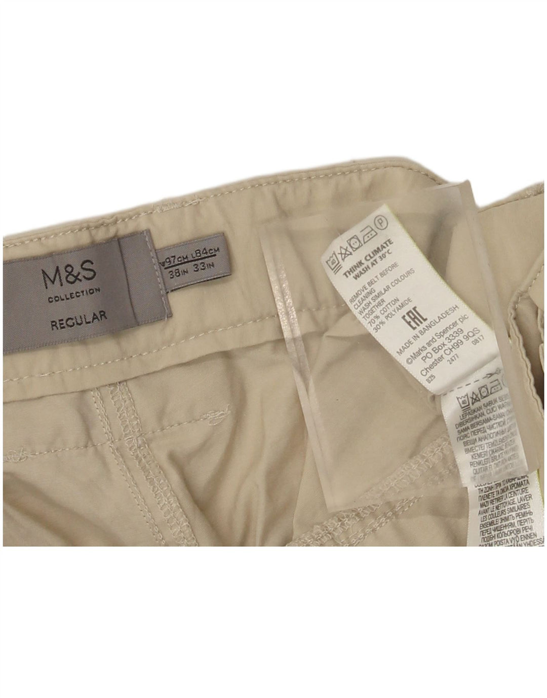 Marks & Spencer Herre Regular Cargo Bukser W38 L33 Beige Bomuld