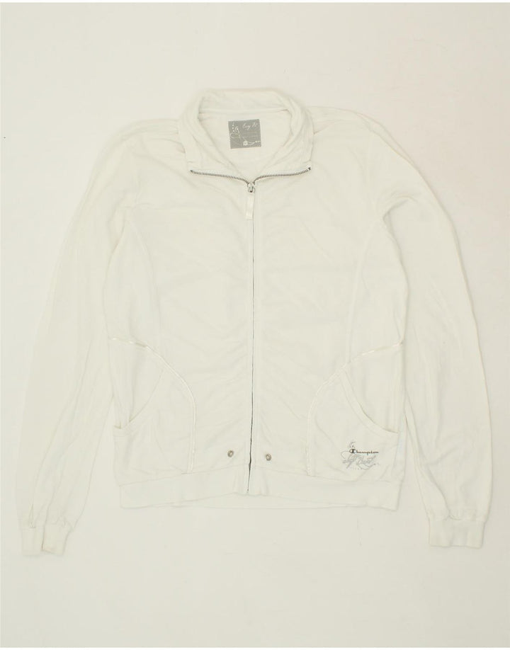 CHAMPION Womens Easy Fit Tracksuit Top Jacket UK 14 Medium White Cotton Vintage Champion and Second-Hand Champion from Messina Hembry 